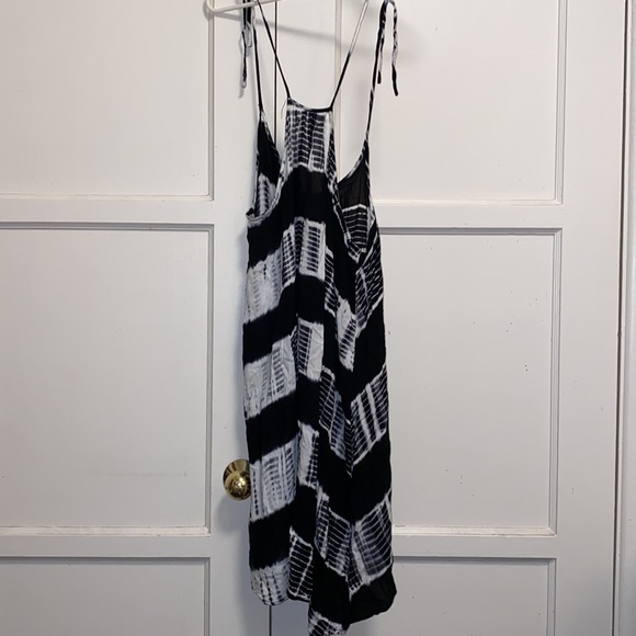 Black White Large Tie Dye Spaghetti Strap High Low Dress - Picture 3 of 13